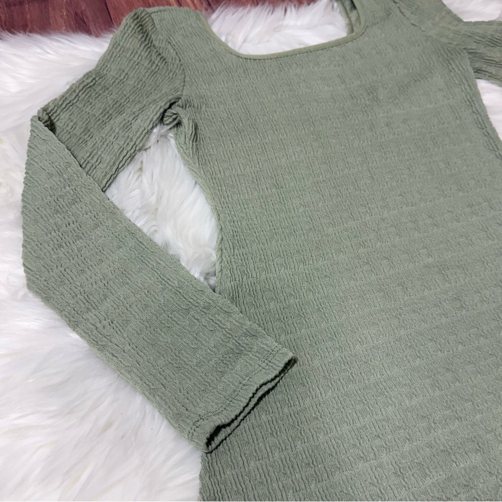 Art Class Sage Green Ribbed Long Sleeve Square Neck Dress| Girls Size S (6/7) - Picture 5 of 14